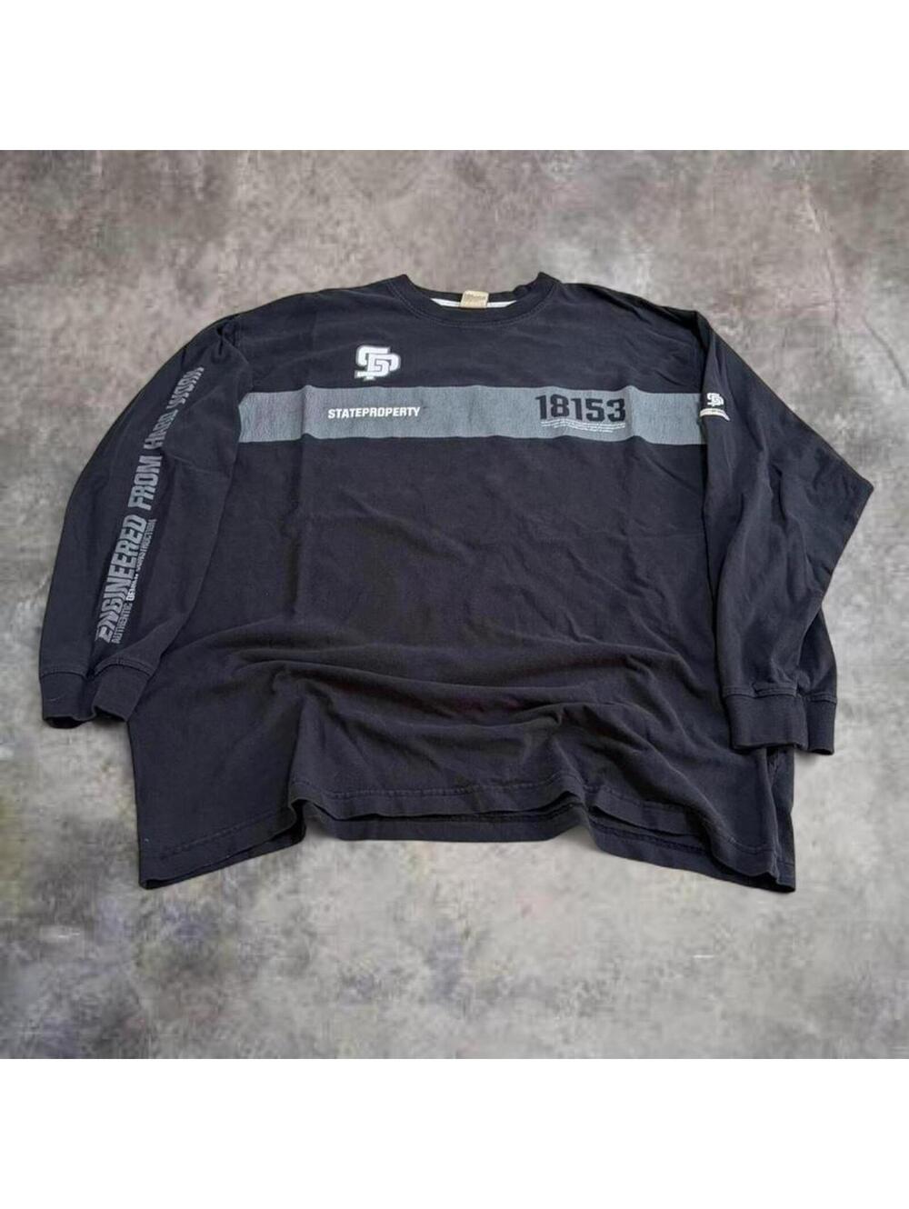 Y2K State Property San Diego Black Hard Work Long Sleeve Shirt 2XL